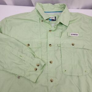 Magellan Size M Long-Sleeve Lightweight Button-up Gingham Green Mens Shirt G15